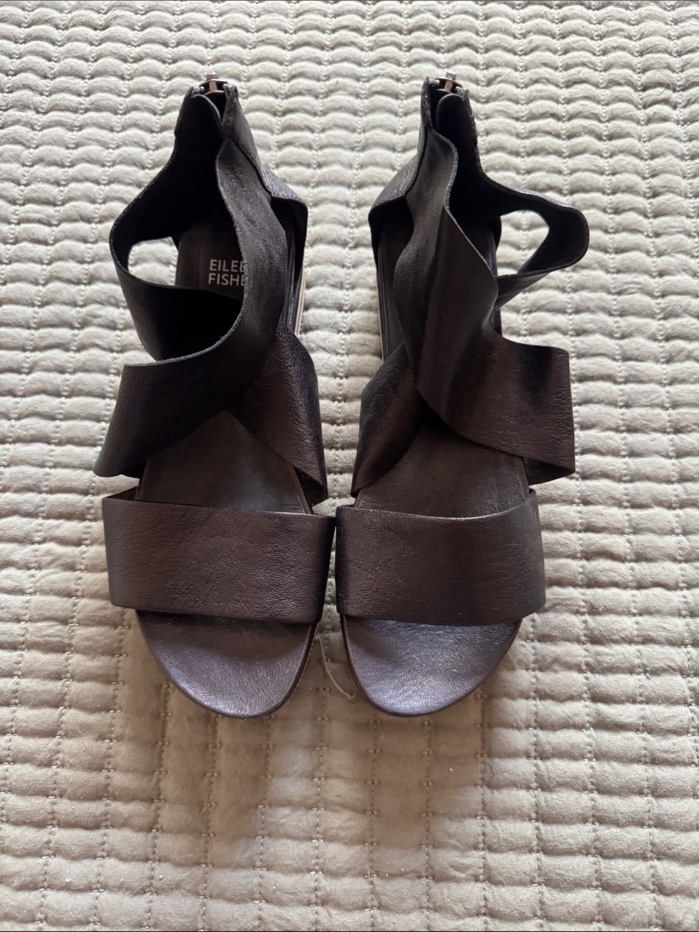 Eileen Fisher black Leather Sculptural Strap Sandals